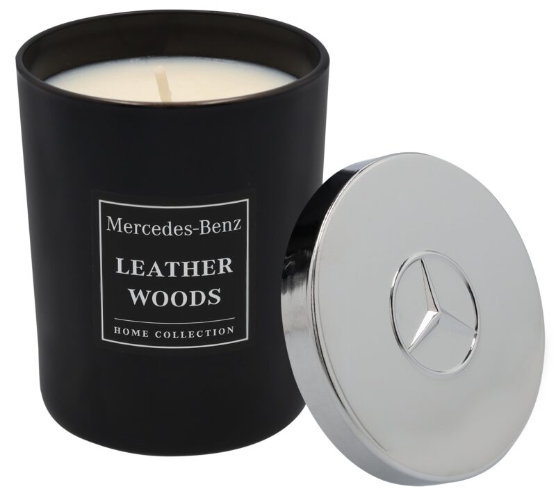 Mercedes Leather Woods illatgyertya 180g - Image 2